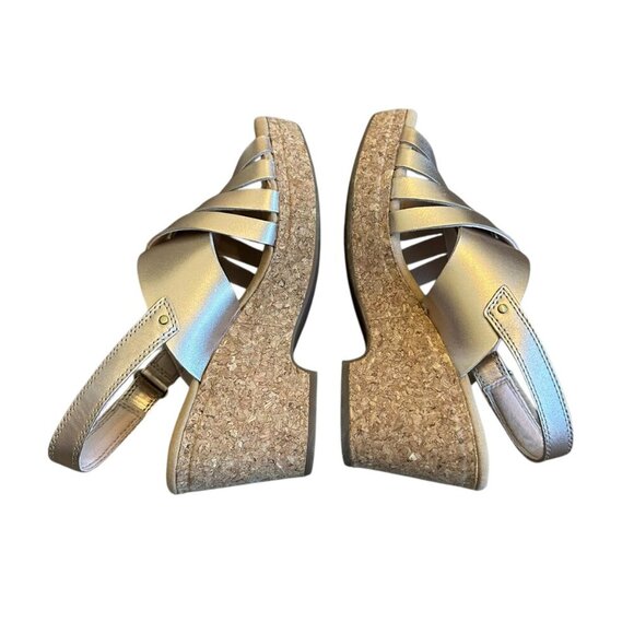 Clarks Giselle Ivy Wedge Sandals Rose Gold Metallic Cork Heel Comfort Size 7 - Picture 8 of 13